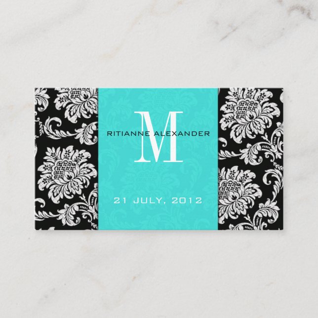 D'accompagnement Carte de visite du site Web Mariage damassé turquo (Devant)