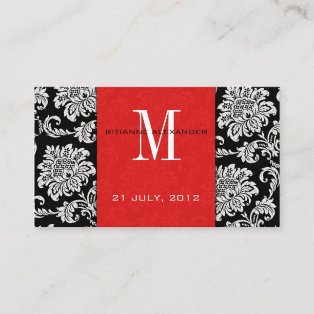 D'accompagnement Carte de visite du site Web Red Mariage damassé (Devant)