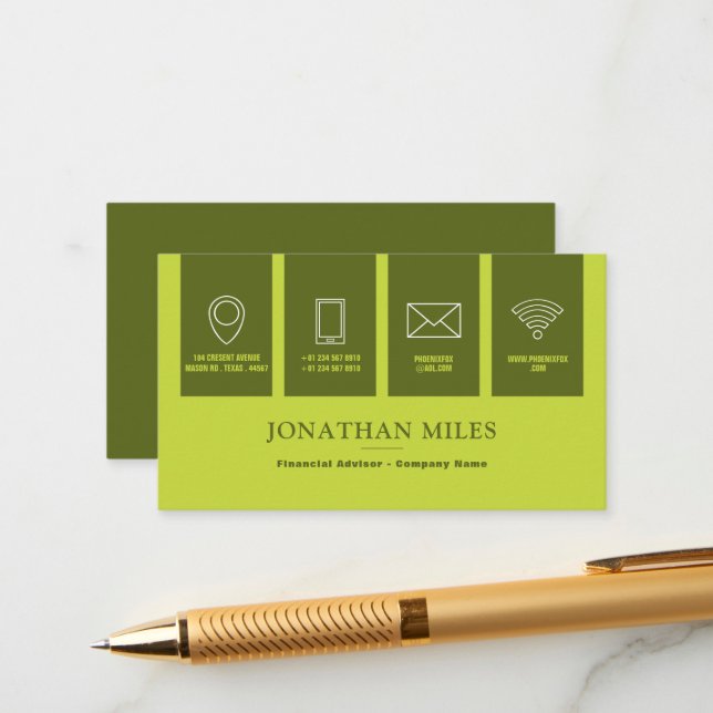 D'accompagnement Carte de visite professionnelle verte avec icône (Devant/Arrière en situation)