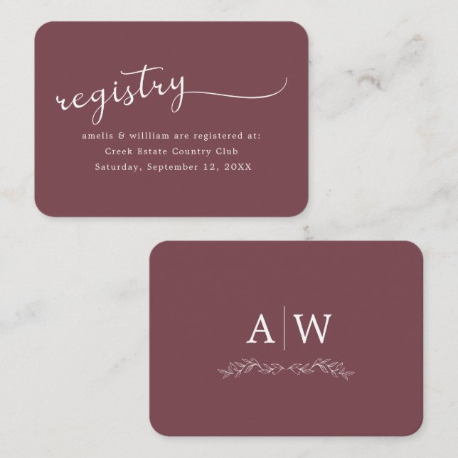 D'accompagnement Carte d'encart de mariage à monogramme de feuille  (Devant / Derrière)