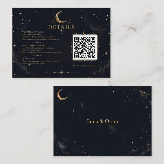 D'accompagnement Carte d'encart de mariage céleste de minuit (Devant / Derrière)