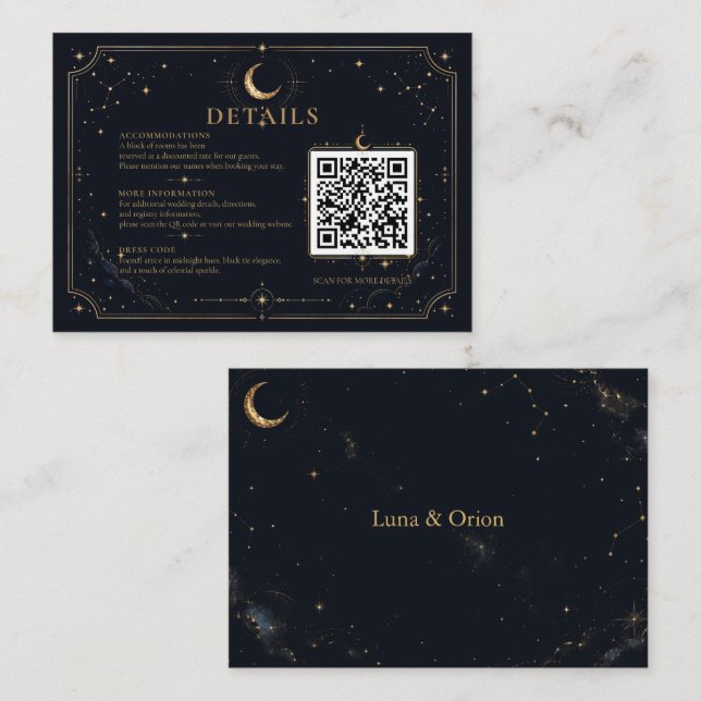 D'accompagnement Carte d'encart de mariage céleste de minuit (Devant / Derrière)