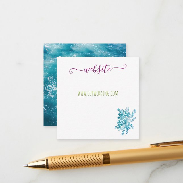 D'accompagnement Carte d'encart de mariage floral bleu océan (Devant/Arrière en situation)