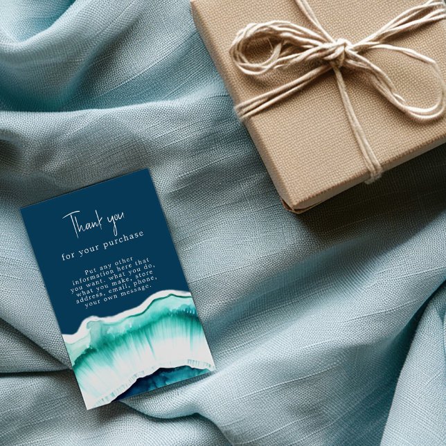 D'accompagnement Carte d'enceinte d'entretien à agneau bleu (Blue agate effect enclosure card that says "Thank you for your purchase" and space your message)