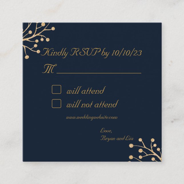 D'accompagnement Carte d'enceinte RSVP marine et or Elegant mariage (Devant)