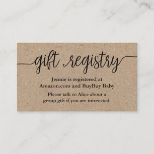 D'accompagnement Carte d'enregistrement cadeau, Baby shower Kraft r