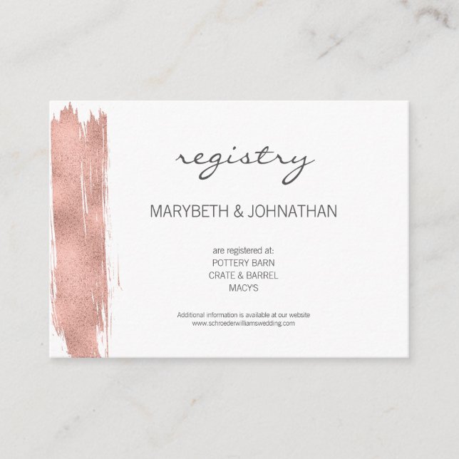 D'accompagnement Carte d'enregistrement du Mariage Rose Gold Brusch (Devant)