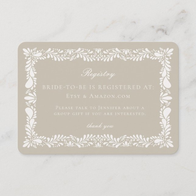 D'accompagnement Carte d'enregistrement en carreaux beige Talavera  (Devant)