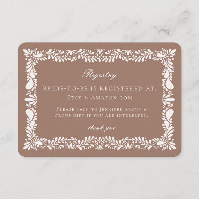 D'accompagnement Carte d'enregistrement Mocha Talavera Brown (Devant)
