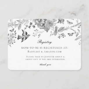 D'accompagnement Carte d'enregistrement pour bébé Floral Toile Noir