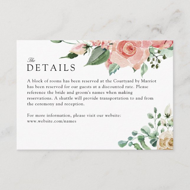 D'accompagnement Carte des détails du boîtier du Mariage Rose Creme (Devant)