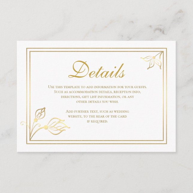 D'accompagnement Carte détail florale de mariage de feuille d'or de (Devant)