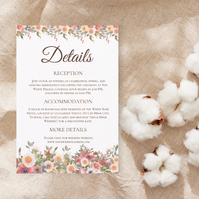 D'accompagnement Carte Détails du Mariage Floral Watercolor (Créateur téléchargé)