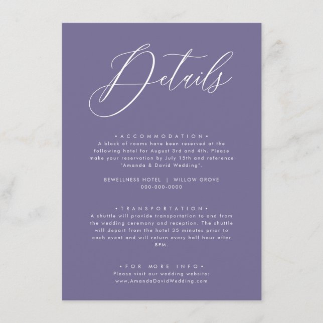 D'accompagnement Carte Détails du Mariage Lavender Purple Lilac (Devant)