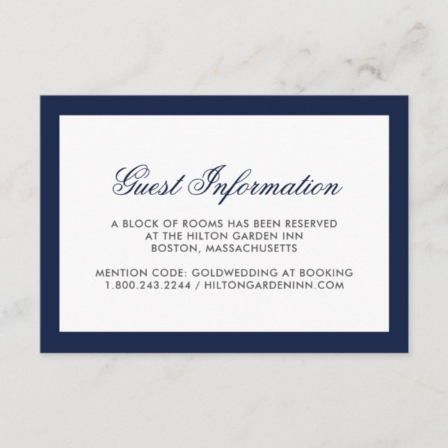 D'accompagnement Carte d'hébergement de mariage à bordure Navy Clas (Devant)
