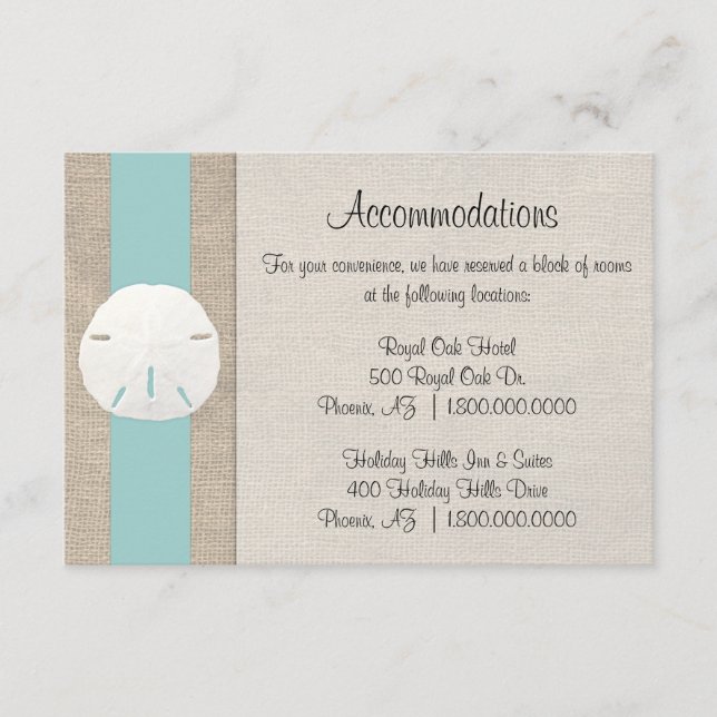 D'accompagnement Carte d'hébergement de mariage à Sand Dollar Beach (Devant)