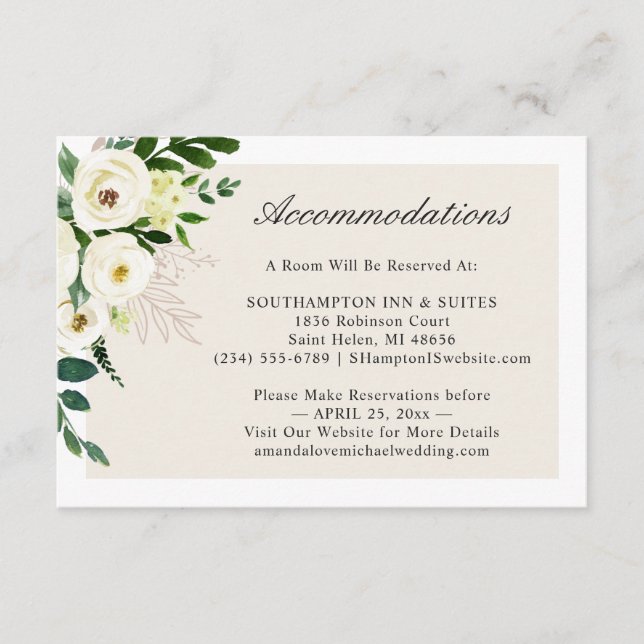 D'accompagnement Carte d'hébergement de mariage floral vert blanc (Devant)