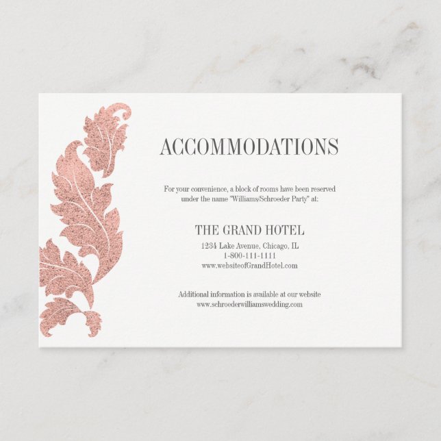 D'accompagnement Carte d'hébergement Mariage classique Rose Gold Cr (Devant)