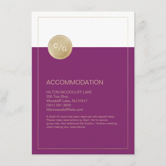 D'accompagnement Carte d'hébergement mariage simple et moderne (Devant)
