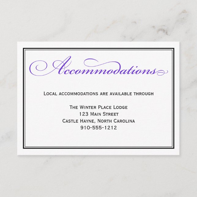 D'accompagnement Carte d'hébergement pour Mariage de script purple (Devant)