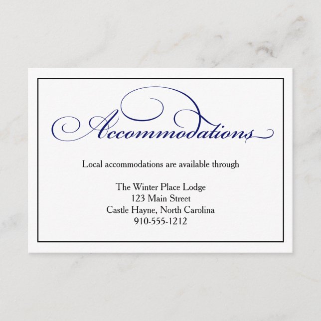 D'accompagnement Carte d'hébergement Royal Blue Script Mariage (Devant)