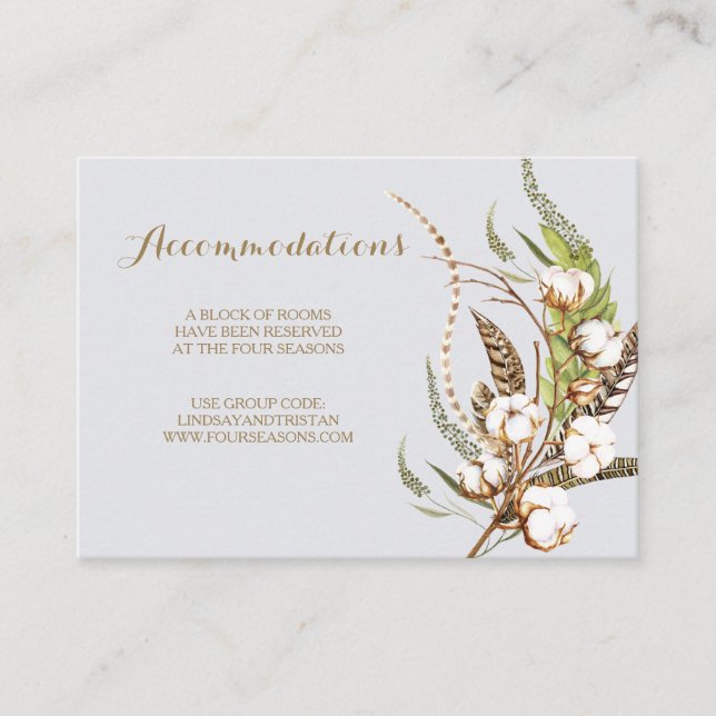 D'accompagnement Carte d'hébergement Rustic Cotton Floral Mariage (Devant)