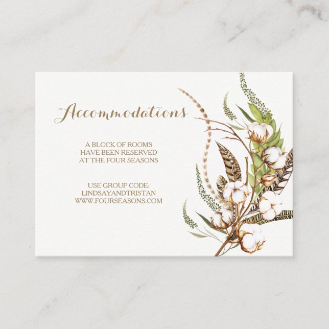 D'accompagnement Carte d'hébergement Rustic Cotton Floral Mariage (Devant)