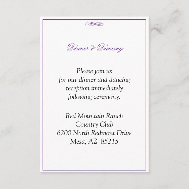 D'accompagnement Carte d'hébergement simple Mariage violet (Devant)