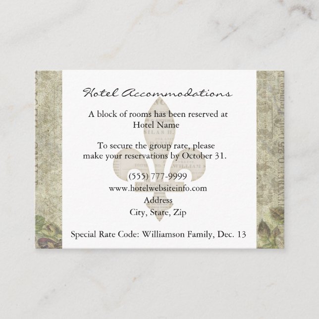 D'accompagnement Carte d'hébergement vintage Rose Hotel (Devant)