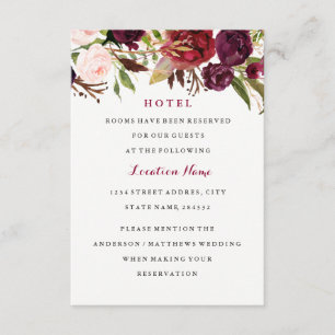 D'accompagnement Carte d'hôtel de mariage floral rouge de Bourgogne