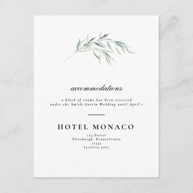 D'accompagnement Carte d'hôtel de mariage verdoyant (Devant)