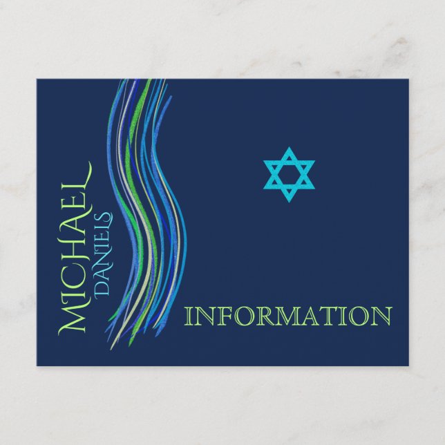 D'accompagnement Carte d'information bleue et verte Bar Mitzvah (Devant)