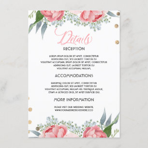 D'accompagnement Carte d'information de mariage à fleurs roses pour