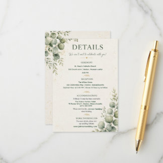 D'accompagnement Carte d'information de mariage au eucalyptus vert