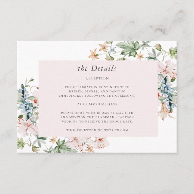 D'accompagnement Carte d'information de mariage aux fleurs roses (Devant)
