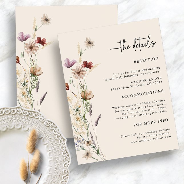 D'accompagnement Carte d'information de mariage aux fleurs sauvages (Boho Wildflowers Wedding Enclosure Card
)