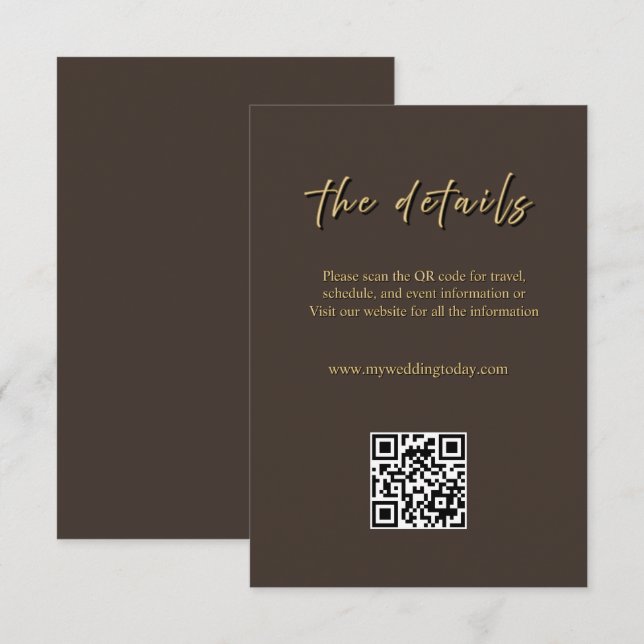 D'accompagnement Carte d'information de mariage Brun Profond & Or (Devant / Derrière)