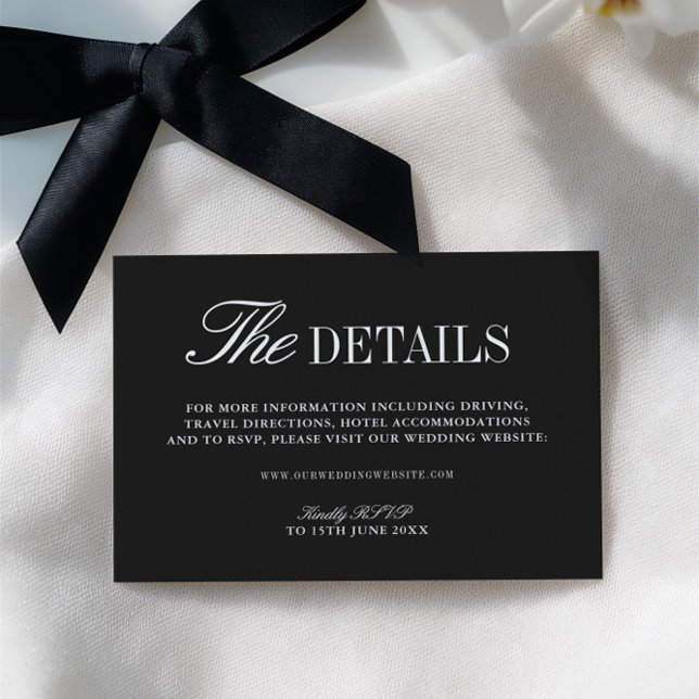 D'accompagnement Carte d'information de mariage élégante avec envel (Elegant Black Wedding Website Enclosure Card)