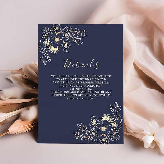 D'accompagnement Carte d'information de mariage élégante bleu marin (Créateur téléchargé)
