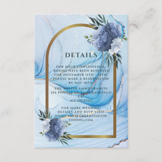 D'accompagnement Carte d'information de mariage élégante bleue et o (Devant)