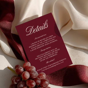 D'accompagnement Carte d'information de mariage élégante en bordeau