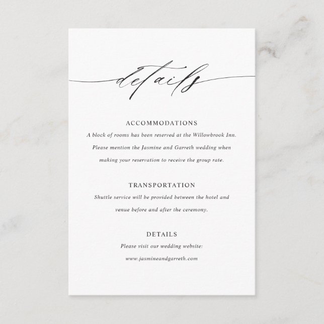 D'accompagnement Carte d'information de mariage élégante et minimal (Devant)