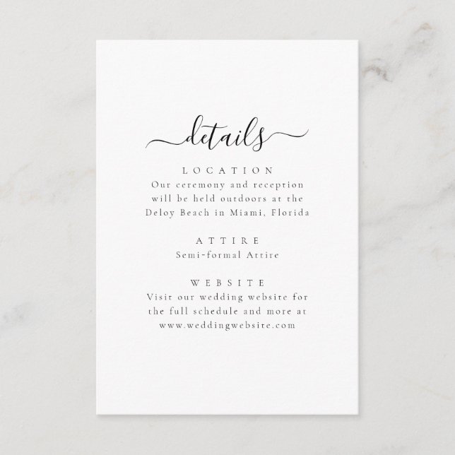 D'accompagnement Carte d'information de mariage élégante et minimal (Devant)