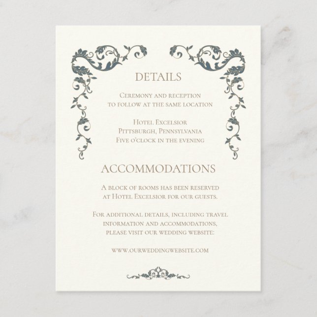 D'accompagnement Carte d'information de mariage élégante et ornée (Devant)