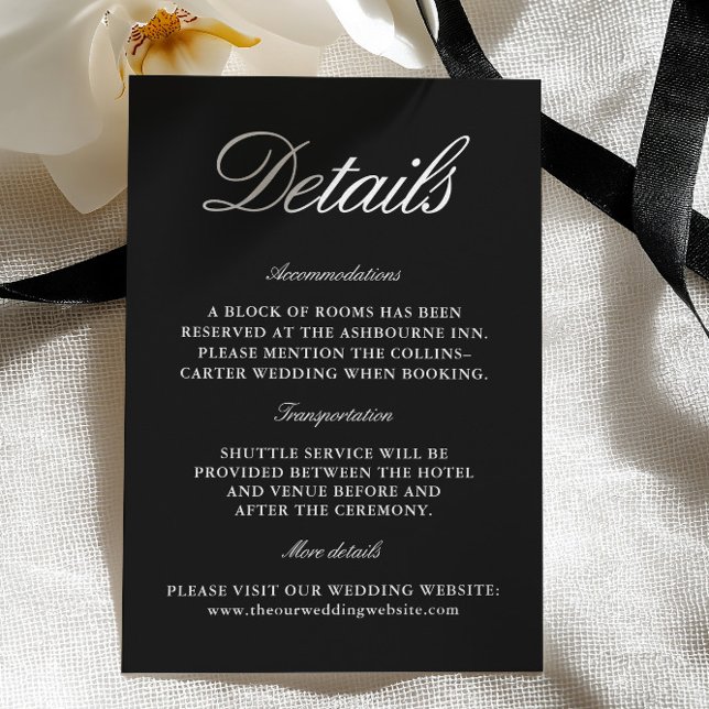 D'accompagnement Carte d'information de mariage élégante noir et bl (Elegant Black & White Wedding Enclosure Card)