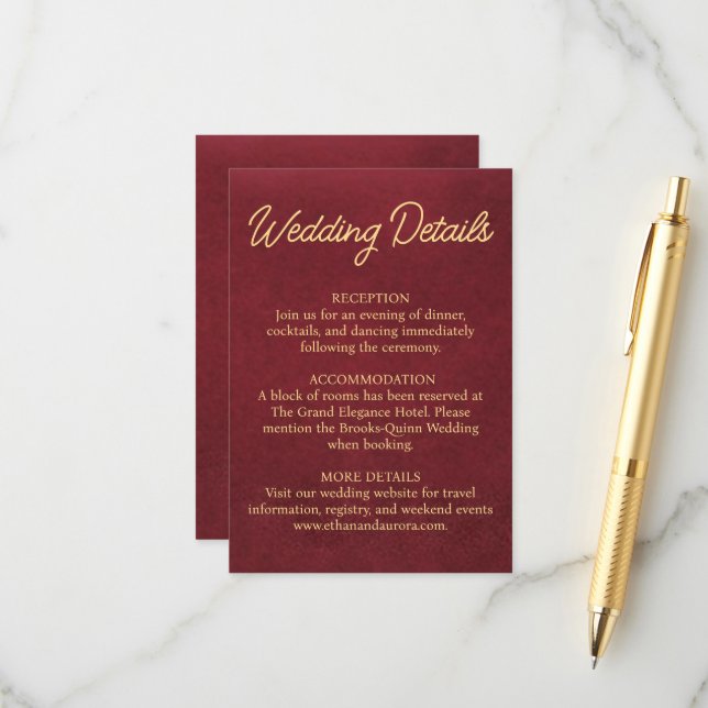 D'accompagnement Carte d'information de mariage en Bourgogne luxueu (Devant/Arrière en situation)