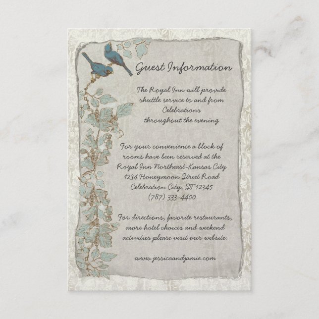 D'accompagnement Carte d'information de mariage en damas oiseaux sa (Devant)