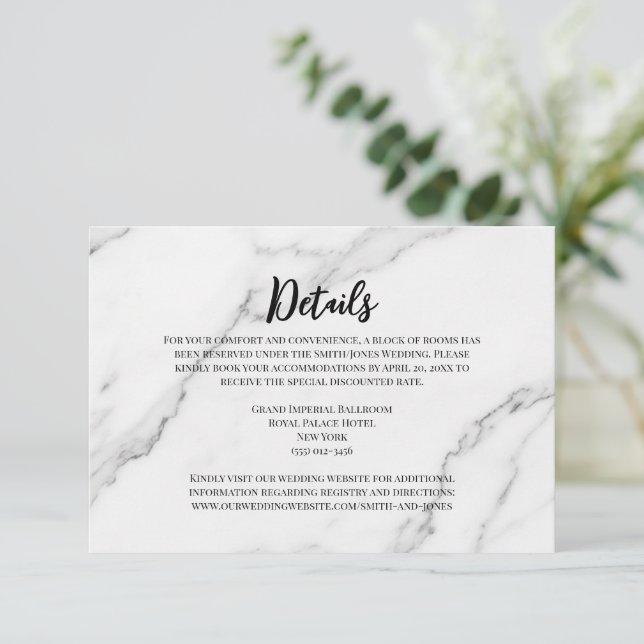 D'accompagnement Carte d'information de mariage en marbre à écritur (Debout devant)