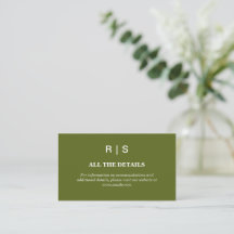 Carte d'information de mariage en vert sauge avec 