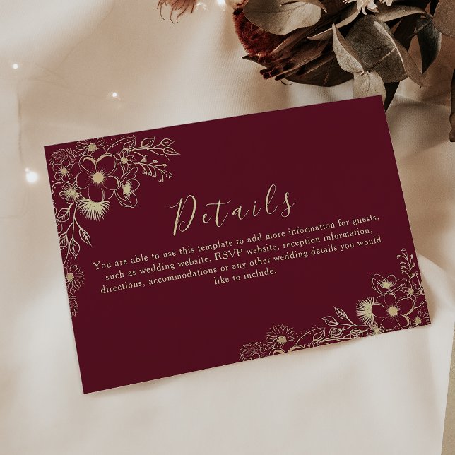 D'accompagnement Carte d'information de mariage floral Bourgogne (Créateur téléchargé)